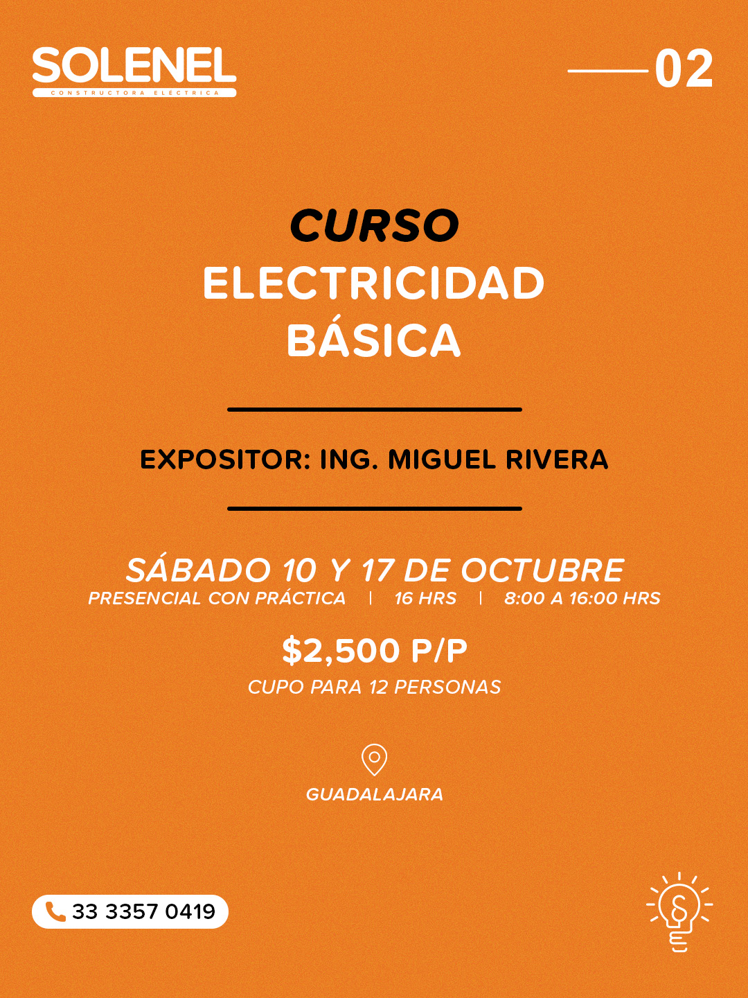 Cartel del curso presencial de Electricidad Básica de octubre de 2026 en Guadalajara